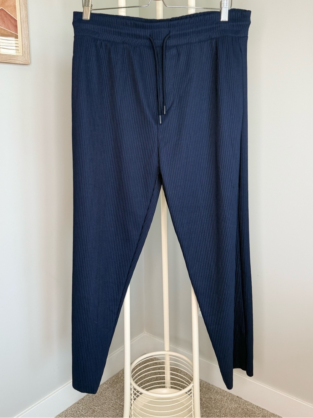 Zara Men's Navy Ribbed Drawstring Joggers